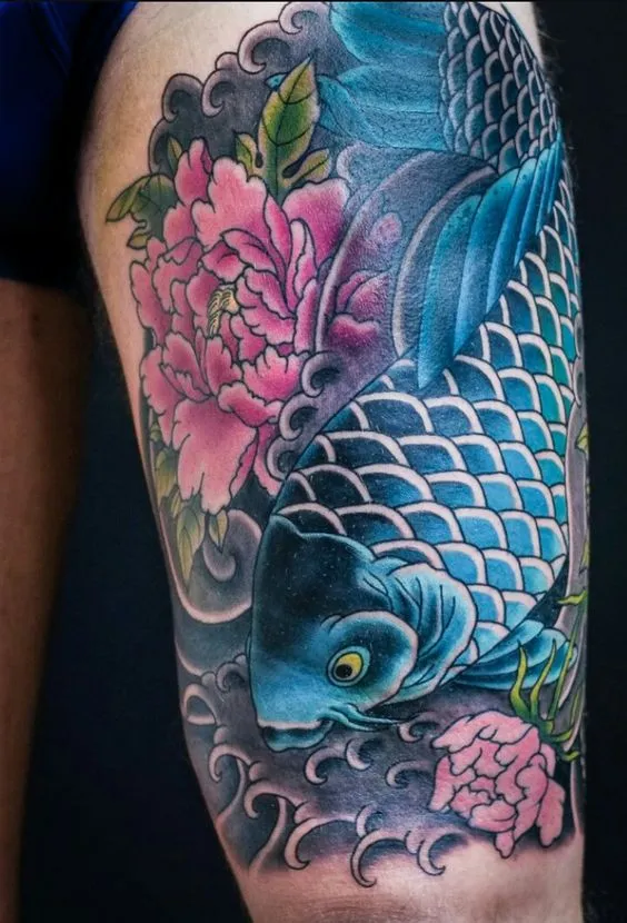 Collection of beautiful carp tattoos on the thighs leading the 2025 trend
